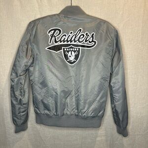 NFL Raiders Silver Gray Bomber Jacket Womens Small